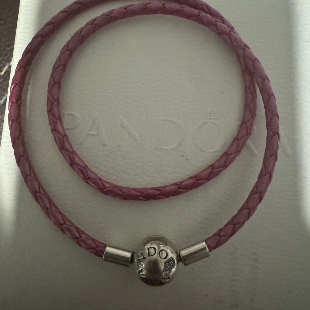 Authentic Pandora double Pink Braided Bracelet with Silver Clasp